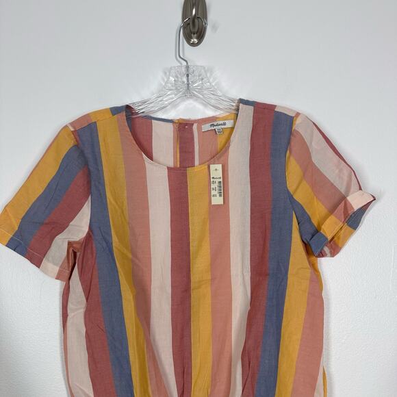NEW Madewell XXS 2XS Button Back Tie Tee Sherbet Stripe Summer Cotton - Picture 3 of 6